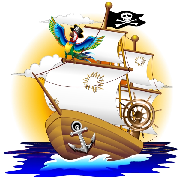 卡通海盗船插画矢量素材图片