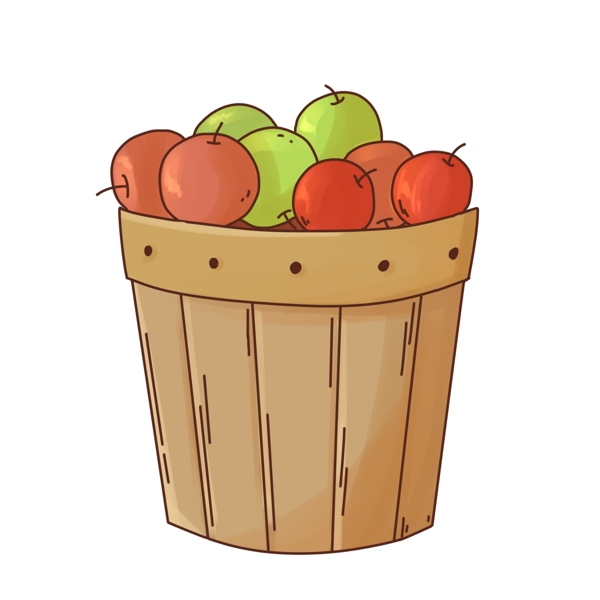 手绘一桶苹果插画