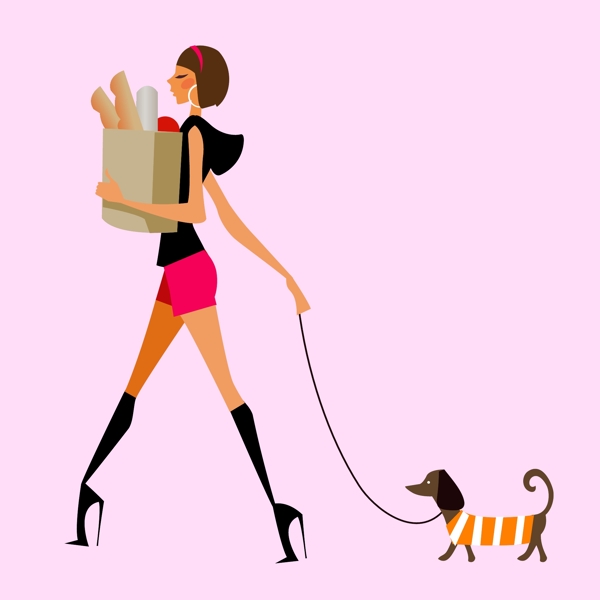 印花矢量图插画人物时尚女人动物免费素材