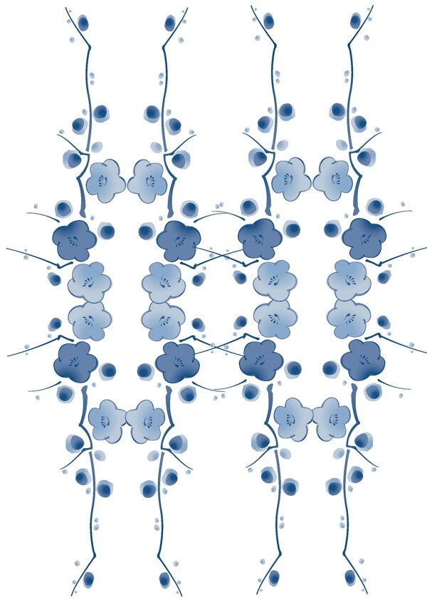 蓝色淡雅梅花元素矢量图案设计