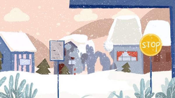 节气立冬彩绘公交车站背景设计