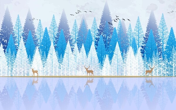 北欧森林麋鹿玄关屏风背景电视墙