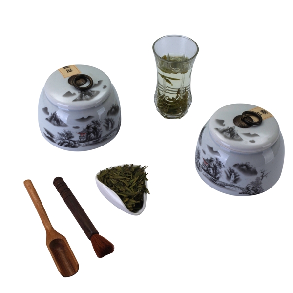 灰色创意立体茶叶物品元素