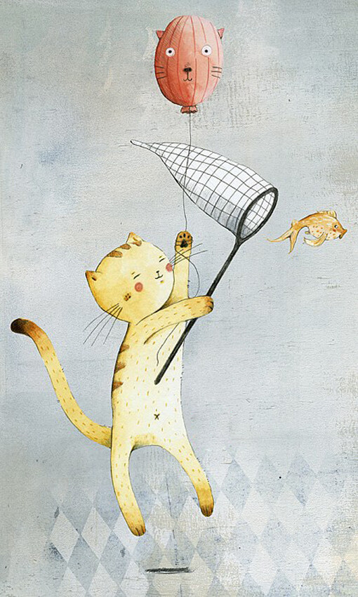 位图插画动物小猫鱼免费素材