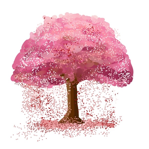 唯美粉色樱花树插画