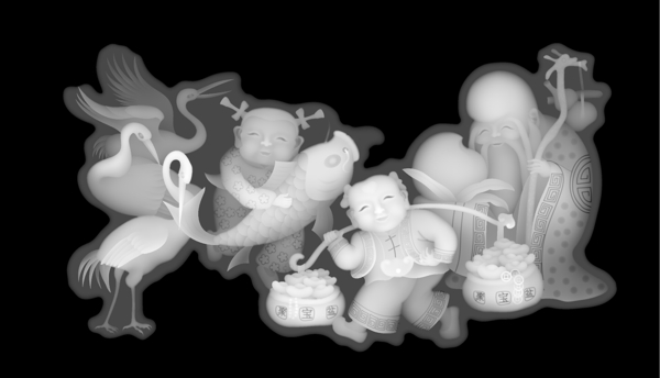 浮雕灰度图寿星童子图片