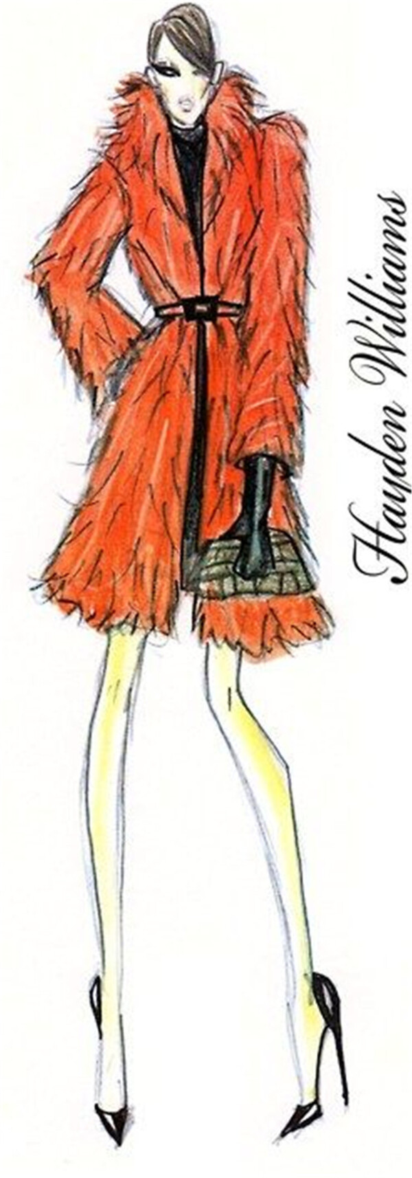 橙色毛绒外套设计图