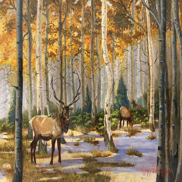 秋日树林油画