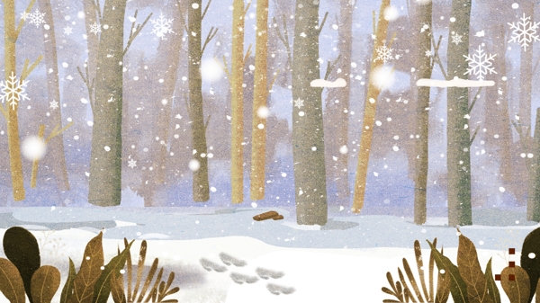 手绘冬季树林雪景背景素材