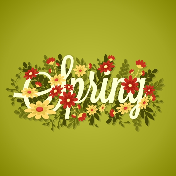 春季Spring花卉艺术字矢量素材