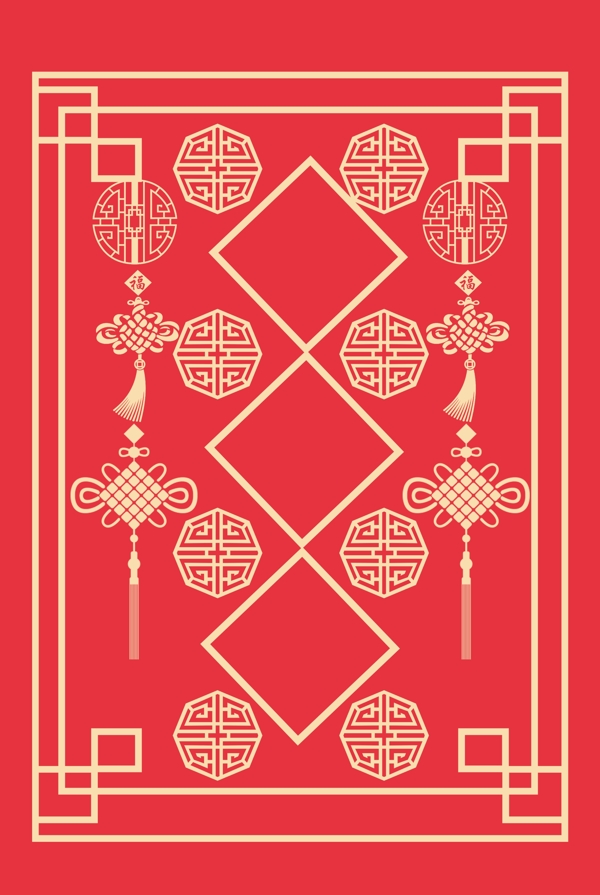 新年签红色喜庆线条中国风古典边框背景