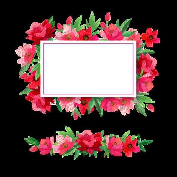 红色花卉边框免抠png透明图层素材