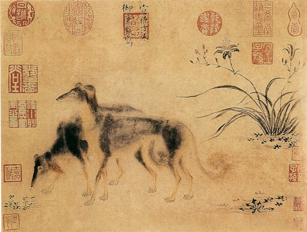 双犬图b花鸟画中国古画0184