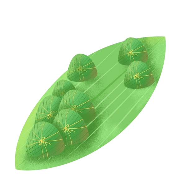 绿色小清新端午节粽叶船上的粽子