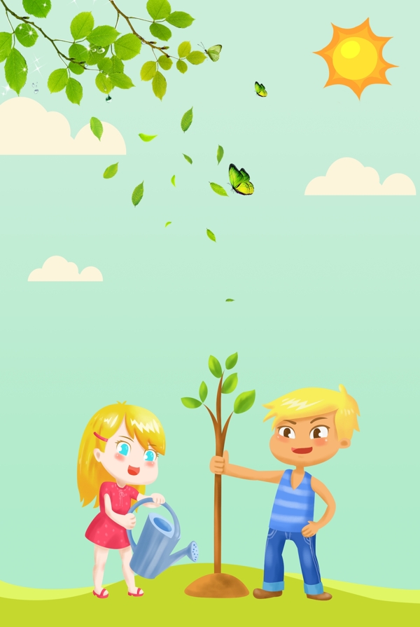 卡通清新植树节海报背景