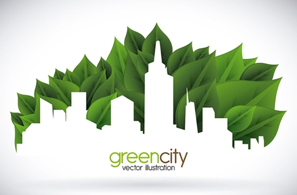 城市剪影绿色环保图片