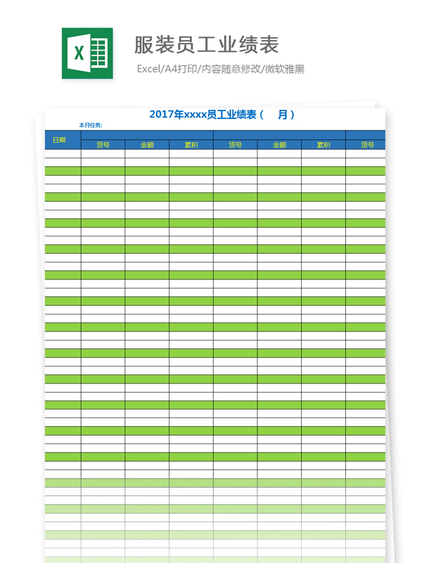 服装员工业绩表Excel模板