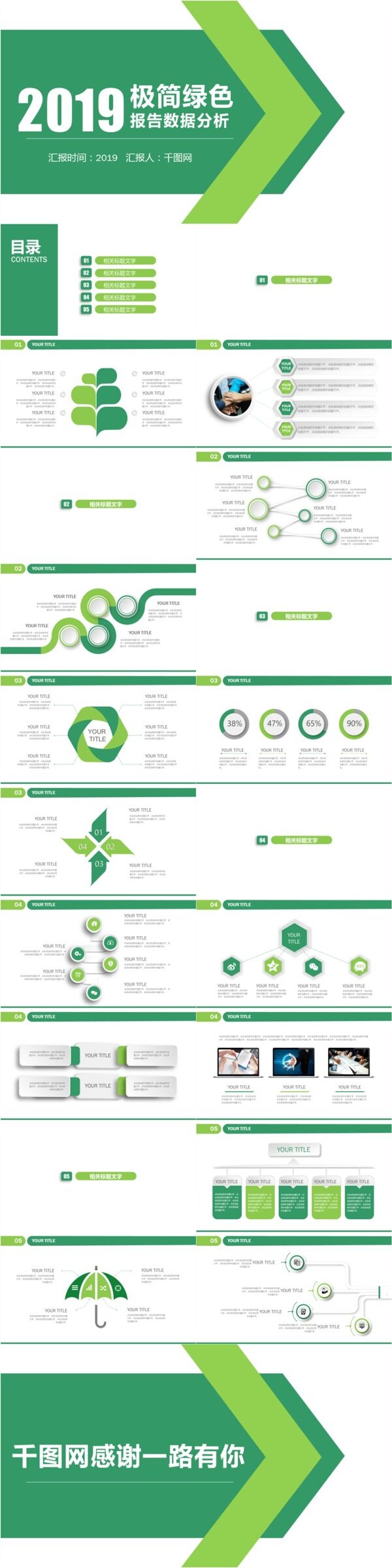 极简绿色报告数据分析PPT模板