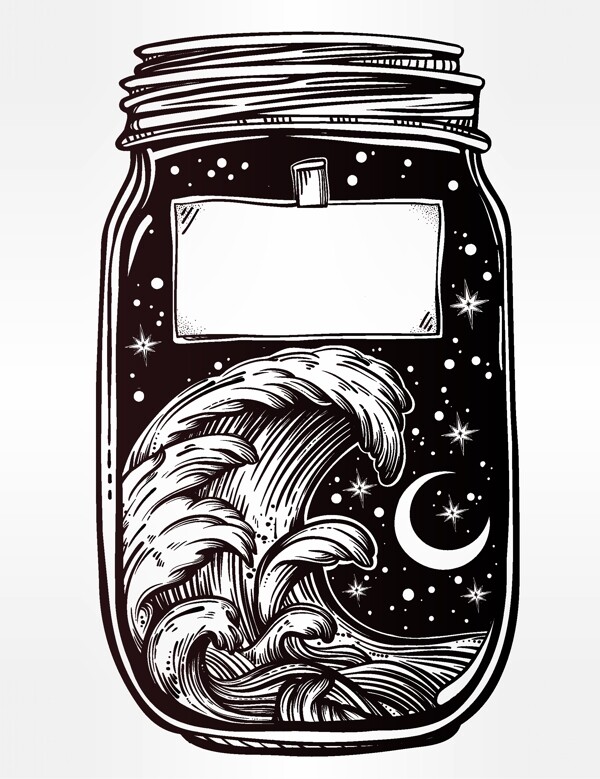 瓶子里的大海插画图案