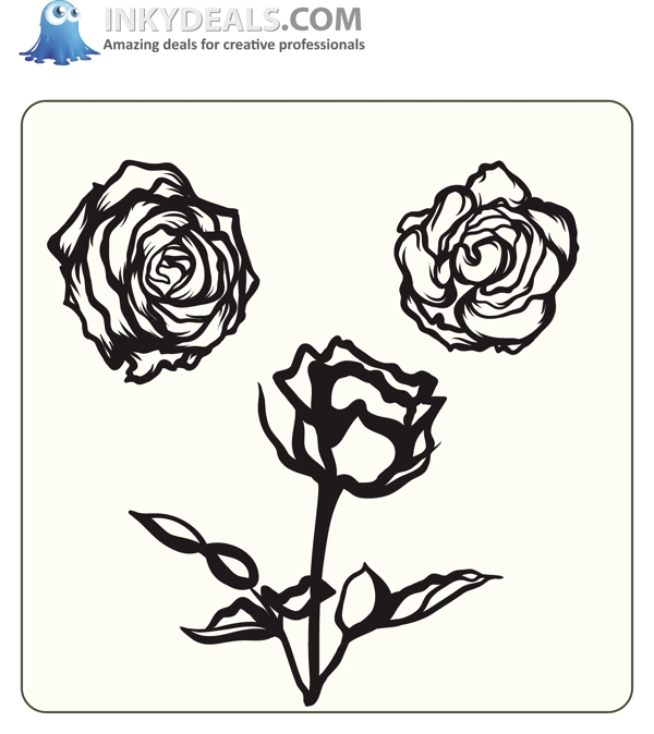 三朵不同规定的玫瑰形状图案图标矢量