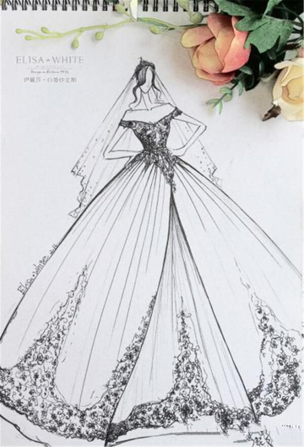 黑白花纹婚纱设计图