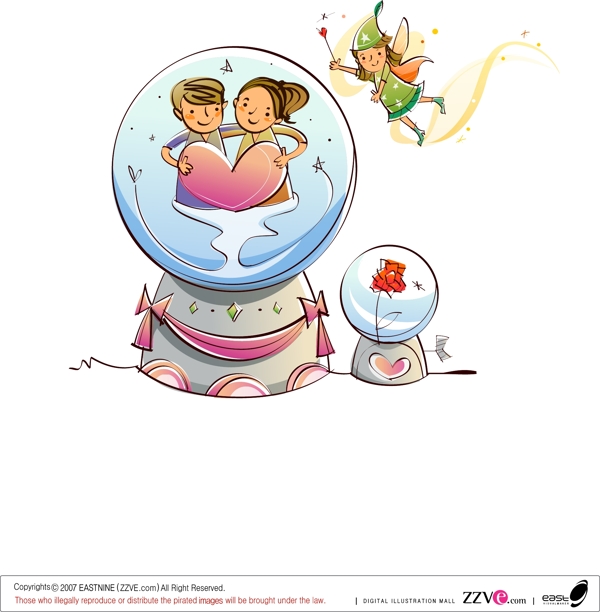 水晶球里的爱人矢量插画高清源文件下载