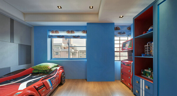 现代蓝色汽车儿童房装修效果图