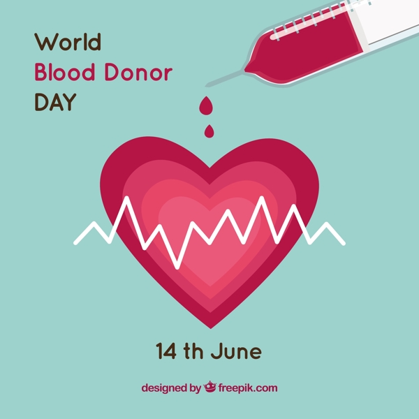 世界献血者日红色心形图形抽血针管