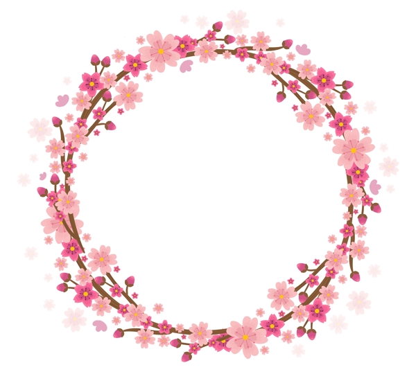 手绘淡雅粉色花环元素