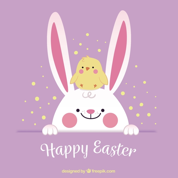 可爱的复活节背景与小鸡和兔子