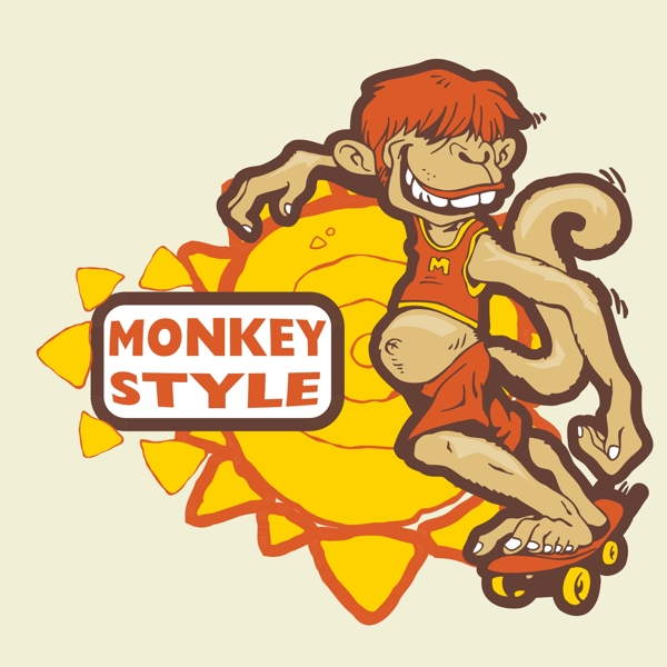 印花矢量图可爱卡通卡通动物猴子太阳免费素材