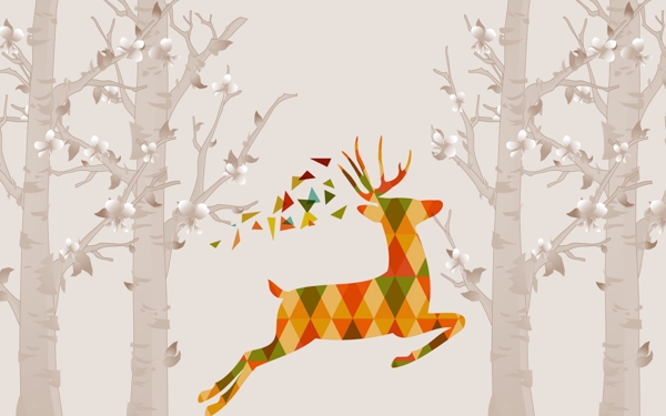 奔跑的小鹿在森林中窜梭寻找家