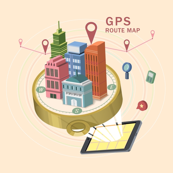 手机GPS定位插画