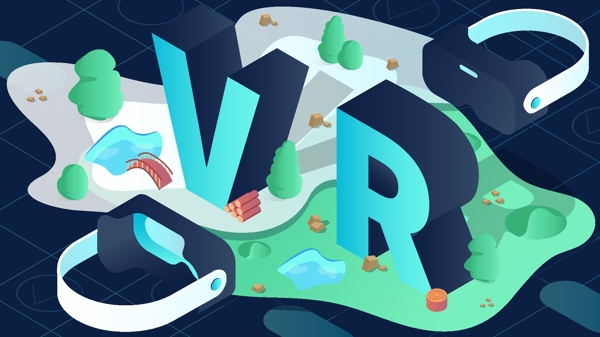 VR科技虚拟现实创造世界2.5d矢量插画