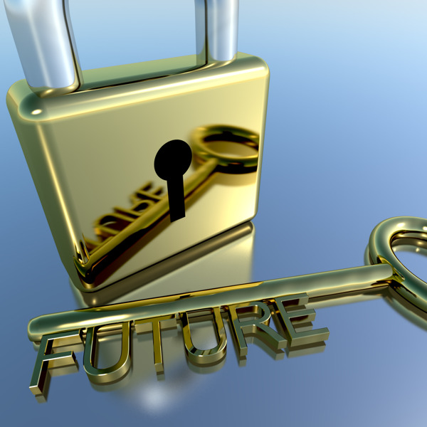 未来的钥匙显示愿望希望和梦想的挂锁