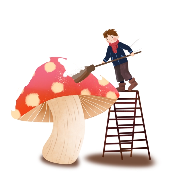 刷蘑菇的卡通男孩图案元素