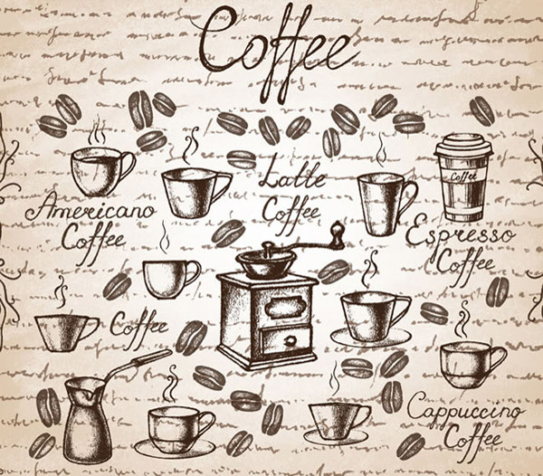 手绘咖啡元素矢量素材下载