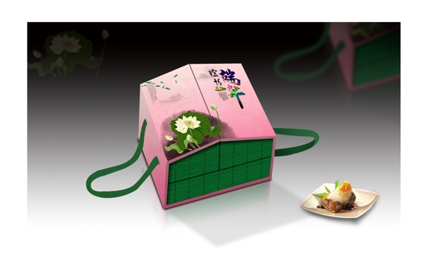 端午节荷花水墨风粽子盒包装设计