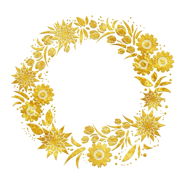 中国风传统烫金鲜花花纹装饰图之鲜花花环