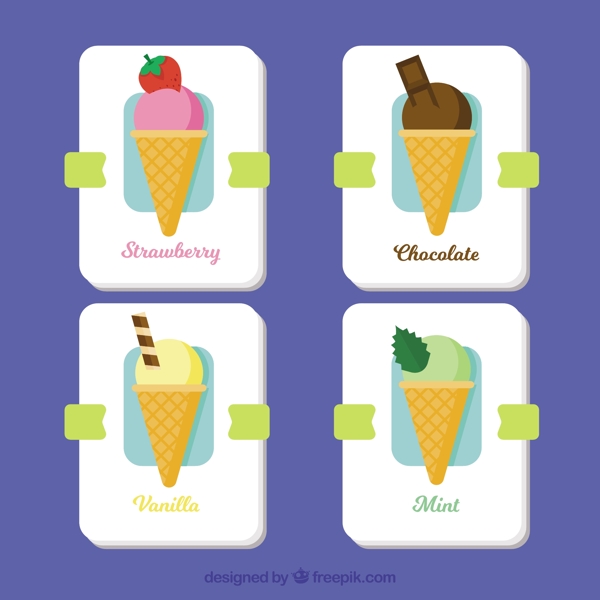 平面设计中的四种冰淇淋卡