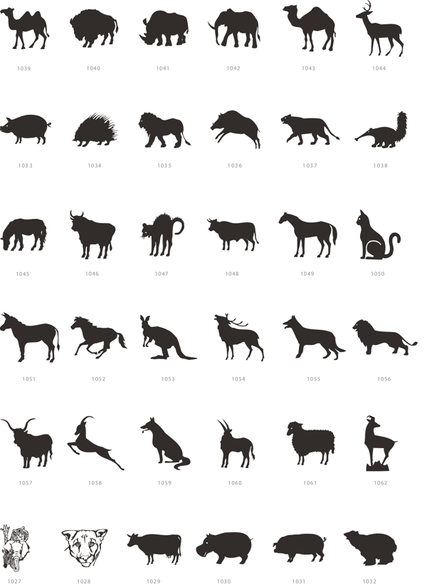 黑白动物矢量简体画图图片