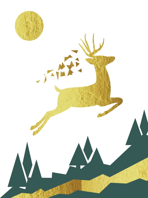 几何北欧风森林麋鹿装饰画