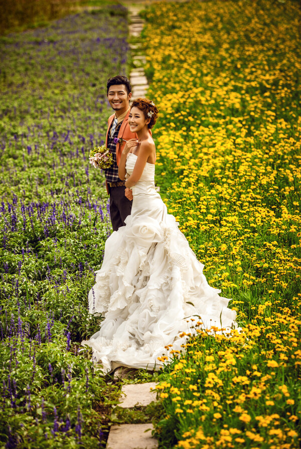 花丛中的情侣婚纱摄影图片