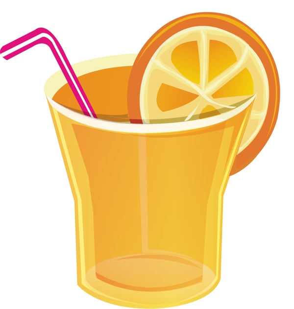 装橙汁的玻璃杯柠檬片带吸管的玻璃杯