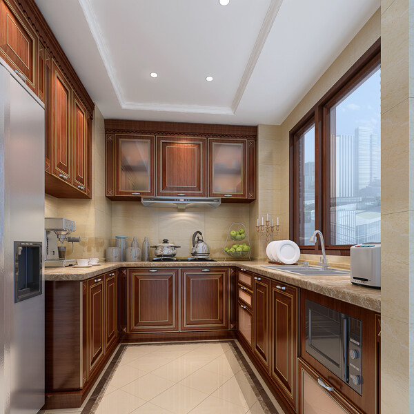 美式清新厨房瓷砖灶台室内装修效果图