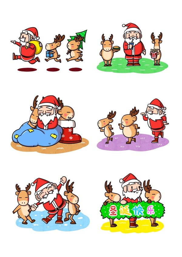 卡通圣诞老人驯鹿合集png透明底