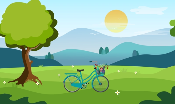 自行车风景插画图