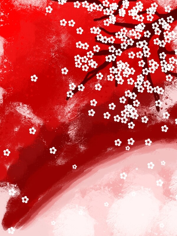 樱花日式手绘剪纸风背景