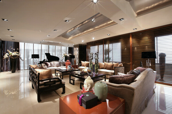 现代时尚风格客厅亮面方形茶几室内装修图
