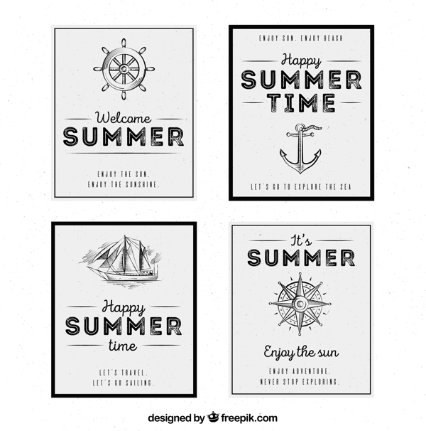 复古风格航海元素夏季卡片
